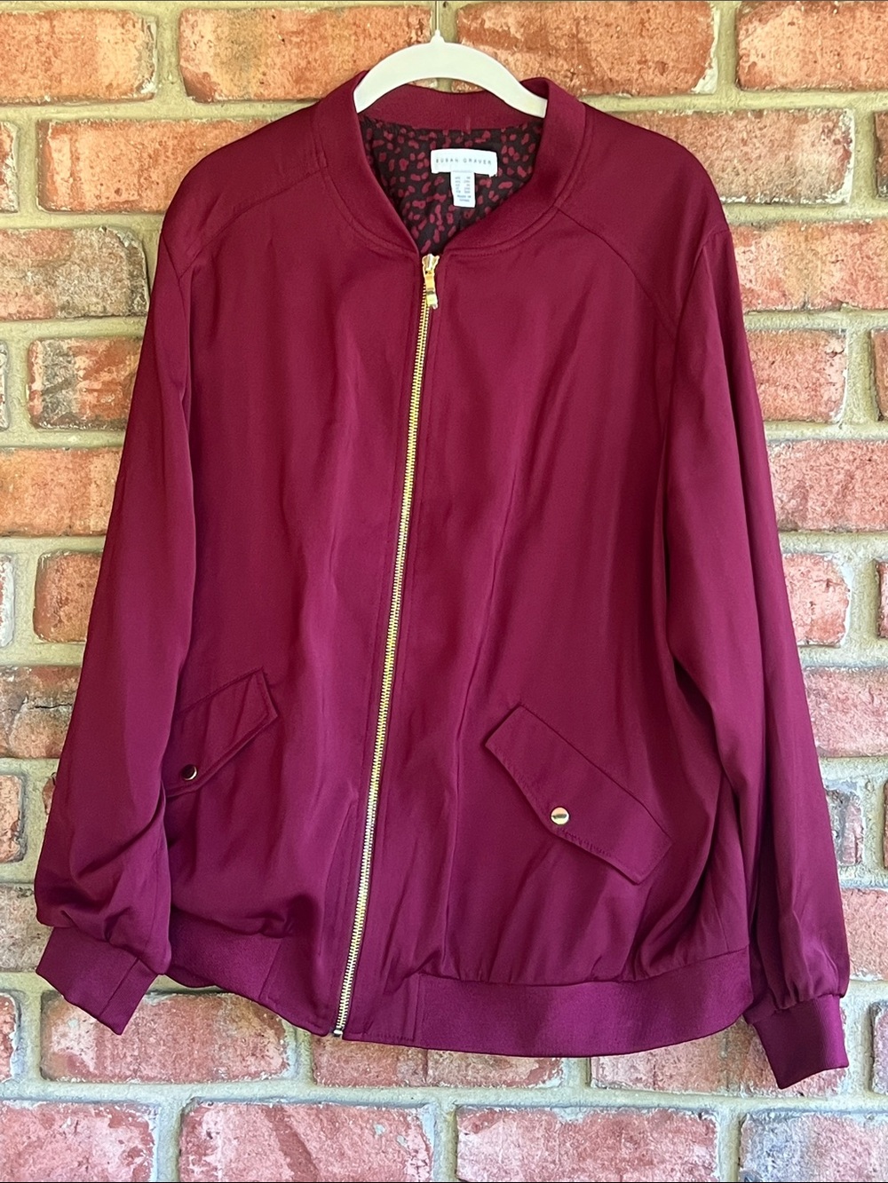 Susan Graver Burgundy Bomber Jacket with Gold Zipper